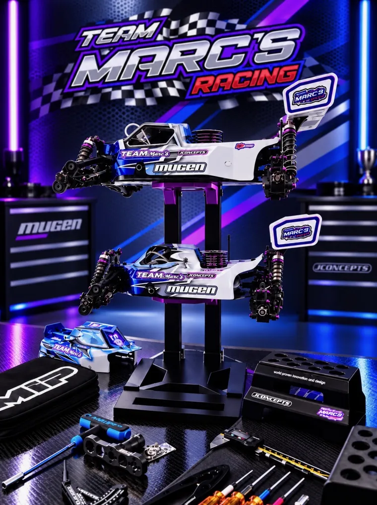 TE Racing double layer RC car display stand holding two buggies